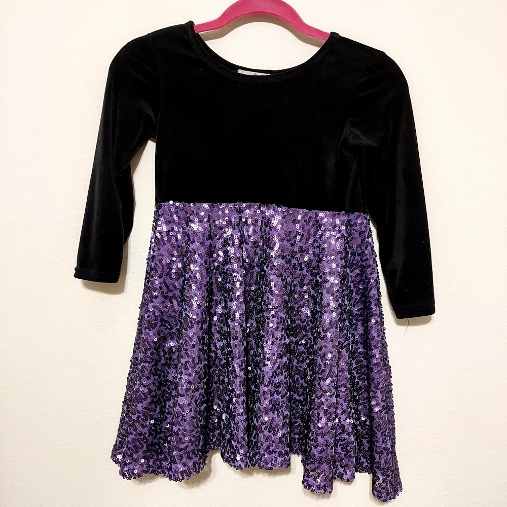 Marie Nicole Girls XXXL Black and Purple Sequin Dress. Kids Soft Fabric‎ Girly